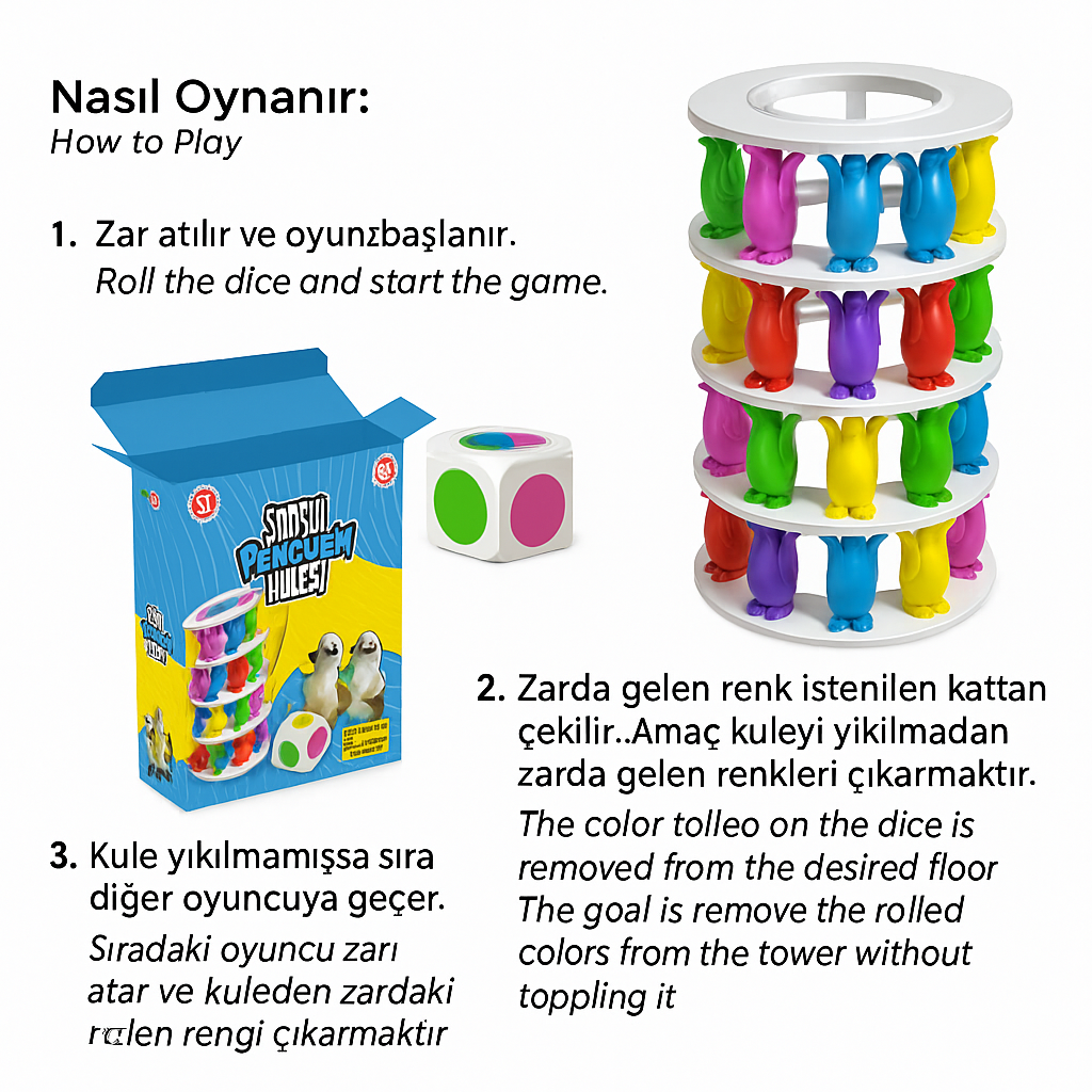 Şanslı Penguen Kulesi Eğitici Zeka Ve Aktivite Oyunu